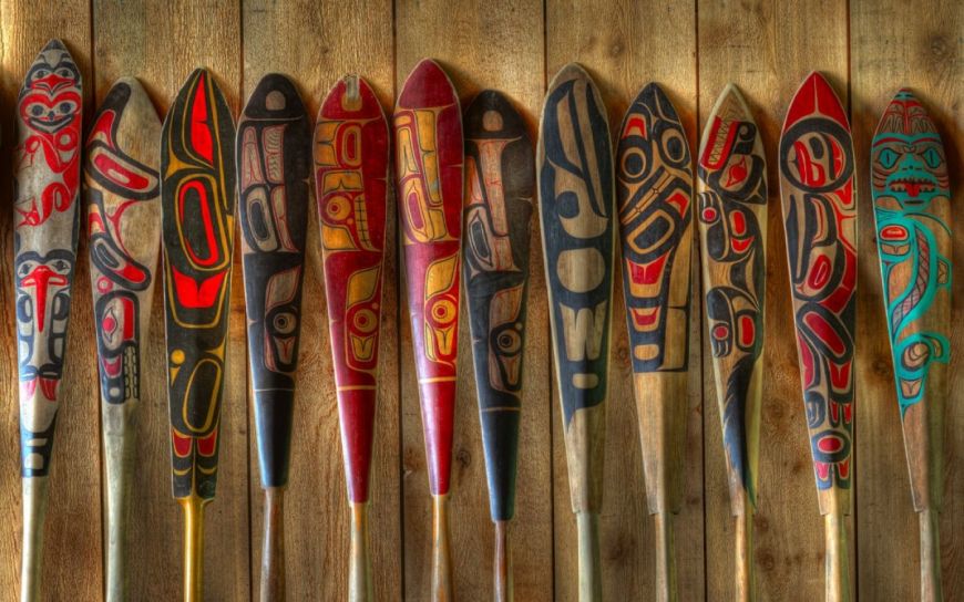 Hand Carved and Painted Haida canoe paddles Photo: Rick Hullbert